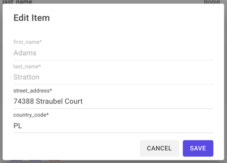 Edit Row modal for a non-four-eyes table