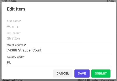 Edit Row modal for a four-eyes table