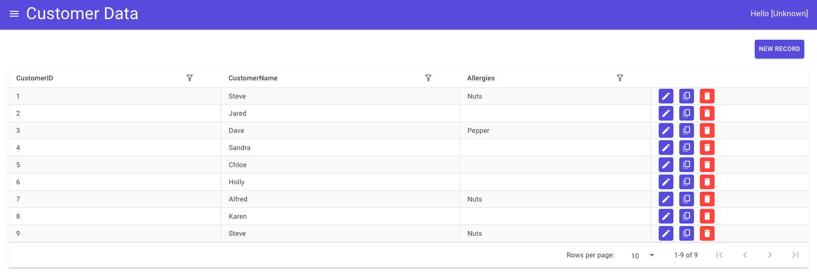 Summary page displaying the data within the Customer Data table, including Steve&rsquo;s duplicate