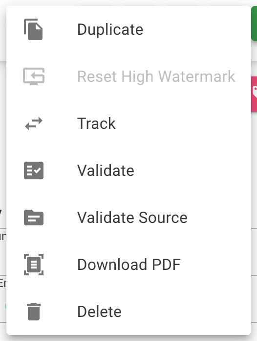 The actions drop down folded out