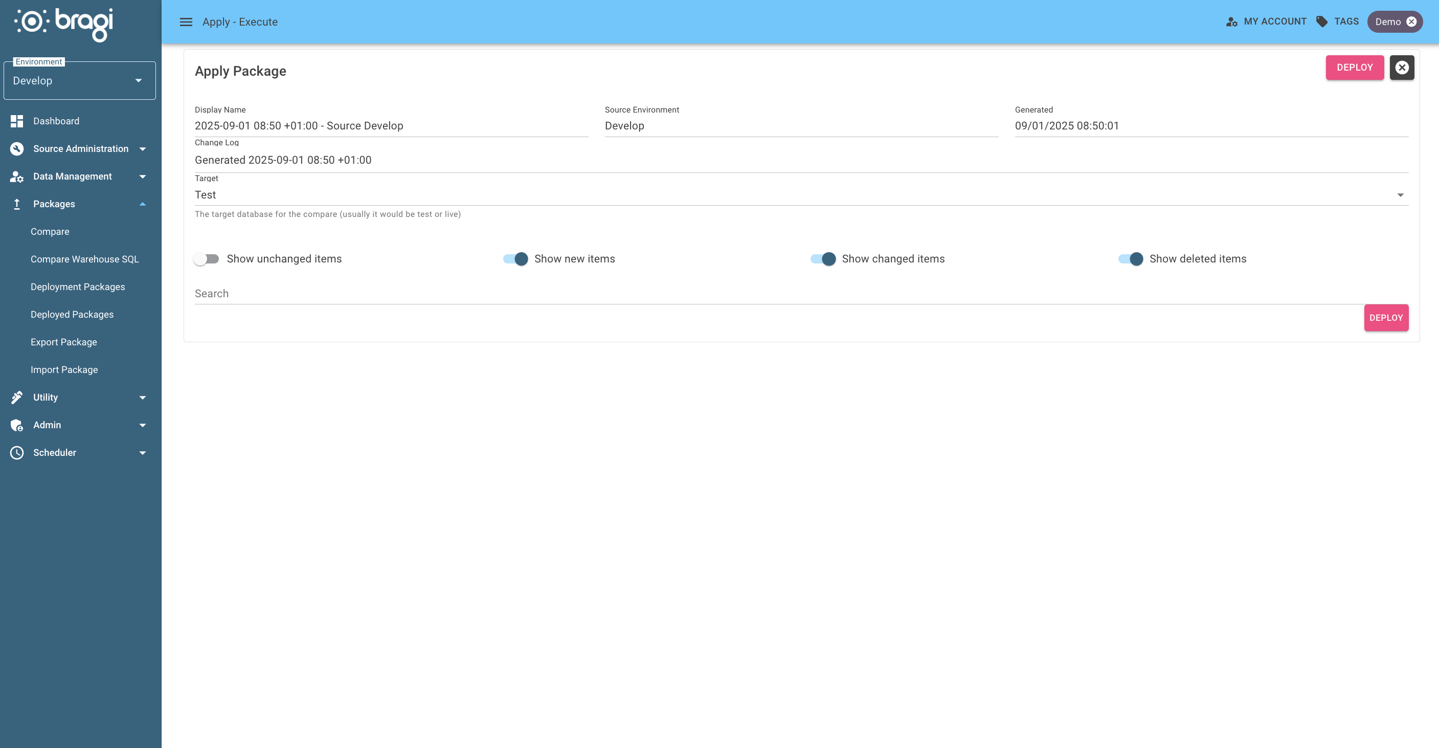 The Apply Package page with a new deploy loaded The Apply Package page with a new deploy loaded
