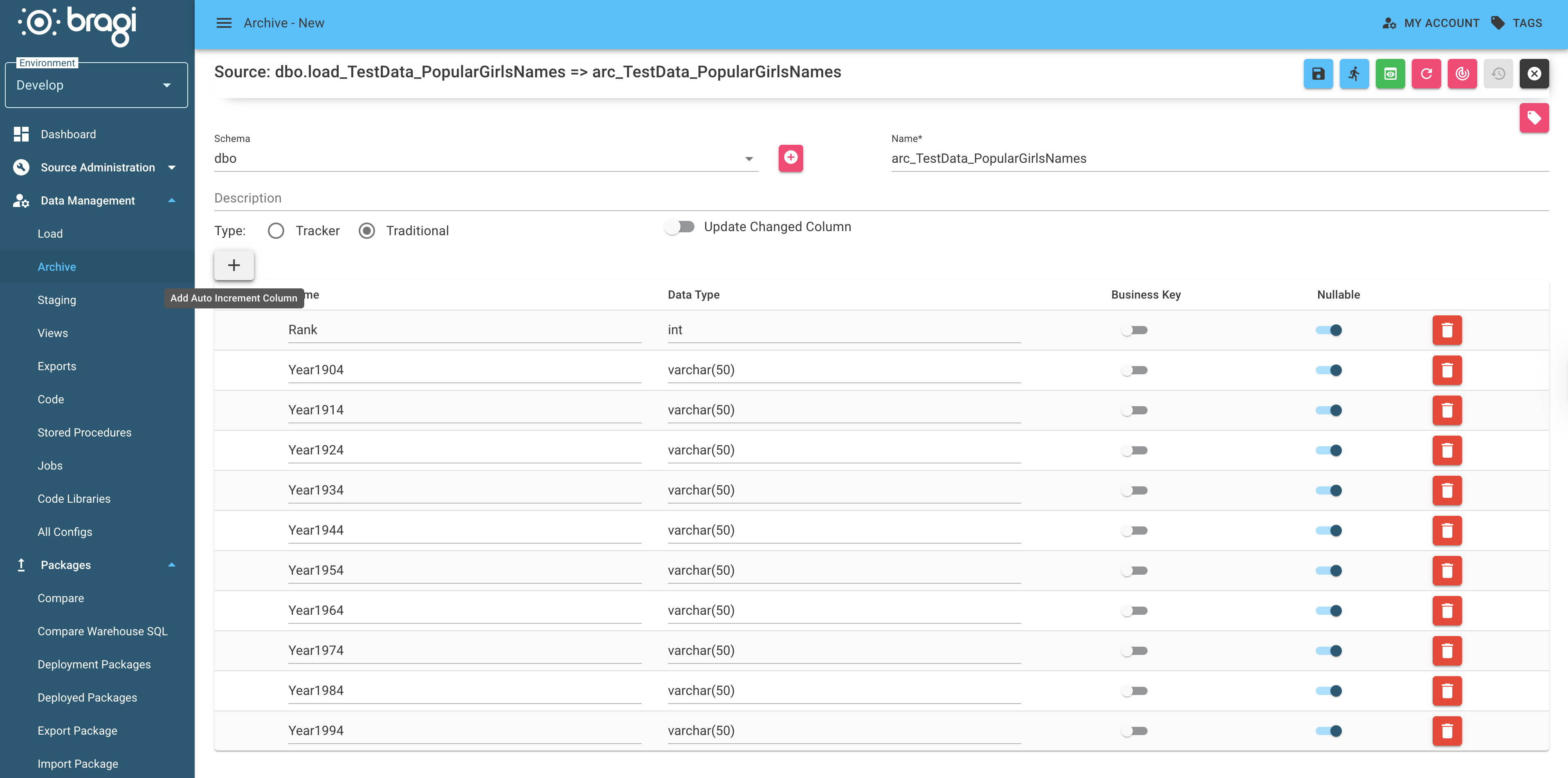 The Archive Configuration screen with a Traditional Archive selected