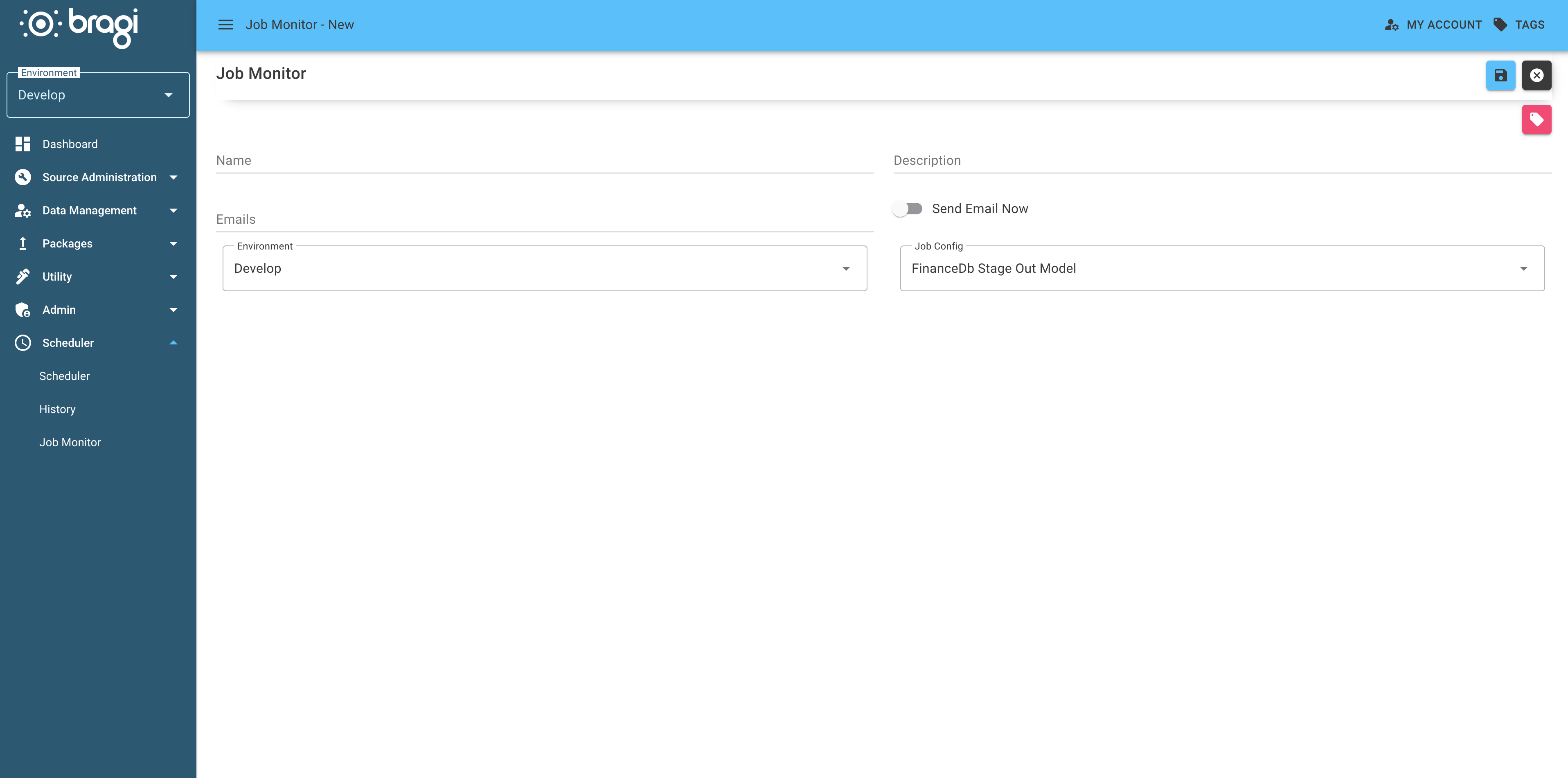 The Job Monitor page displaying the "Finance Db" job monitor