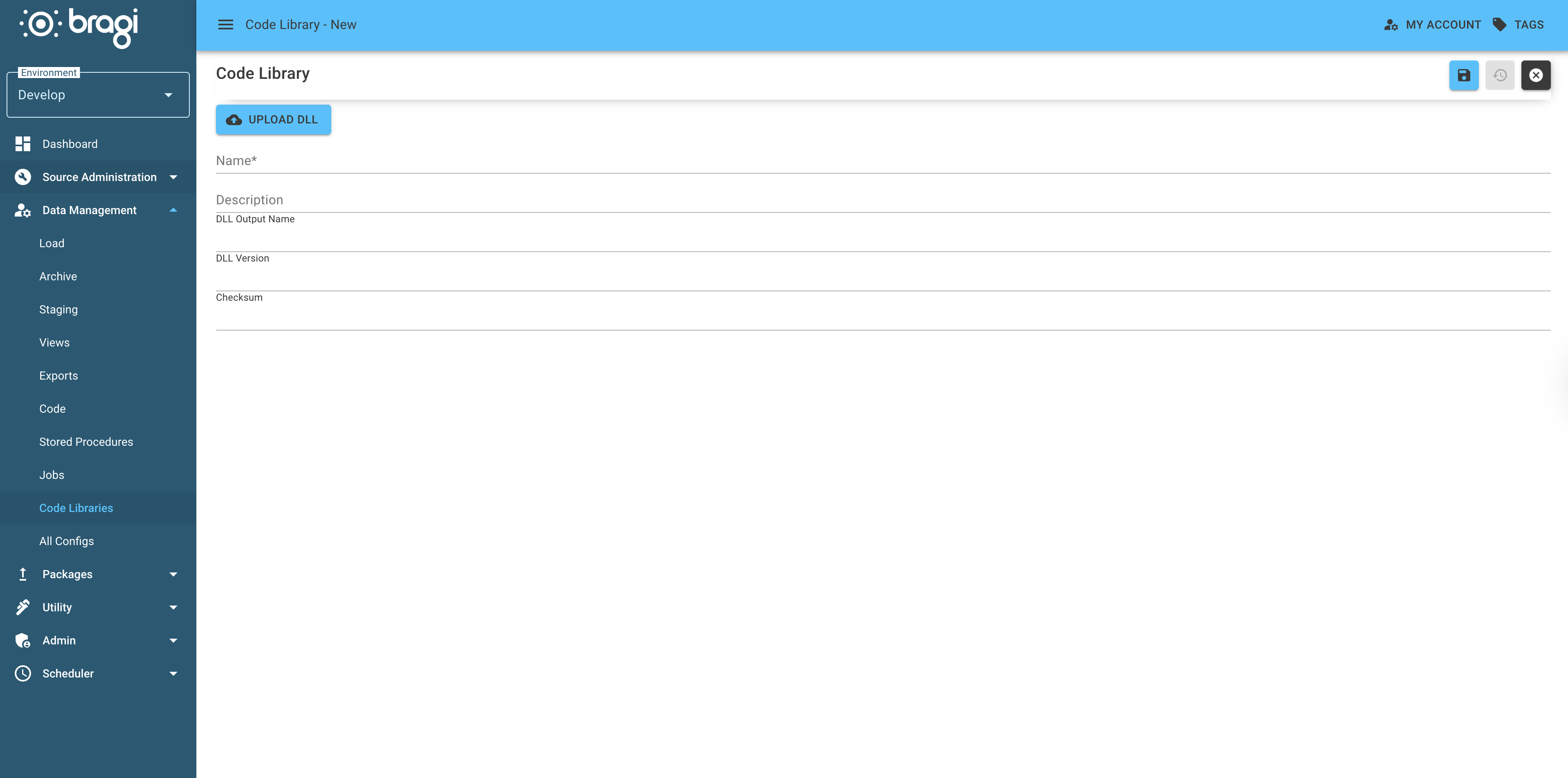 The New Stored Code Library screen