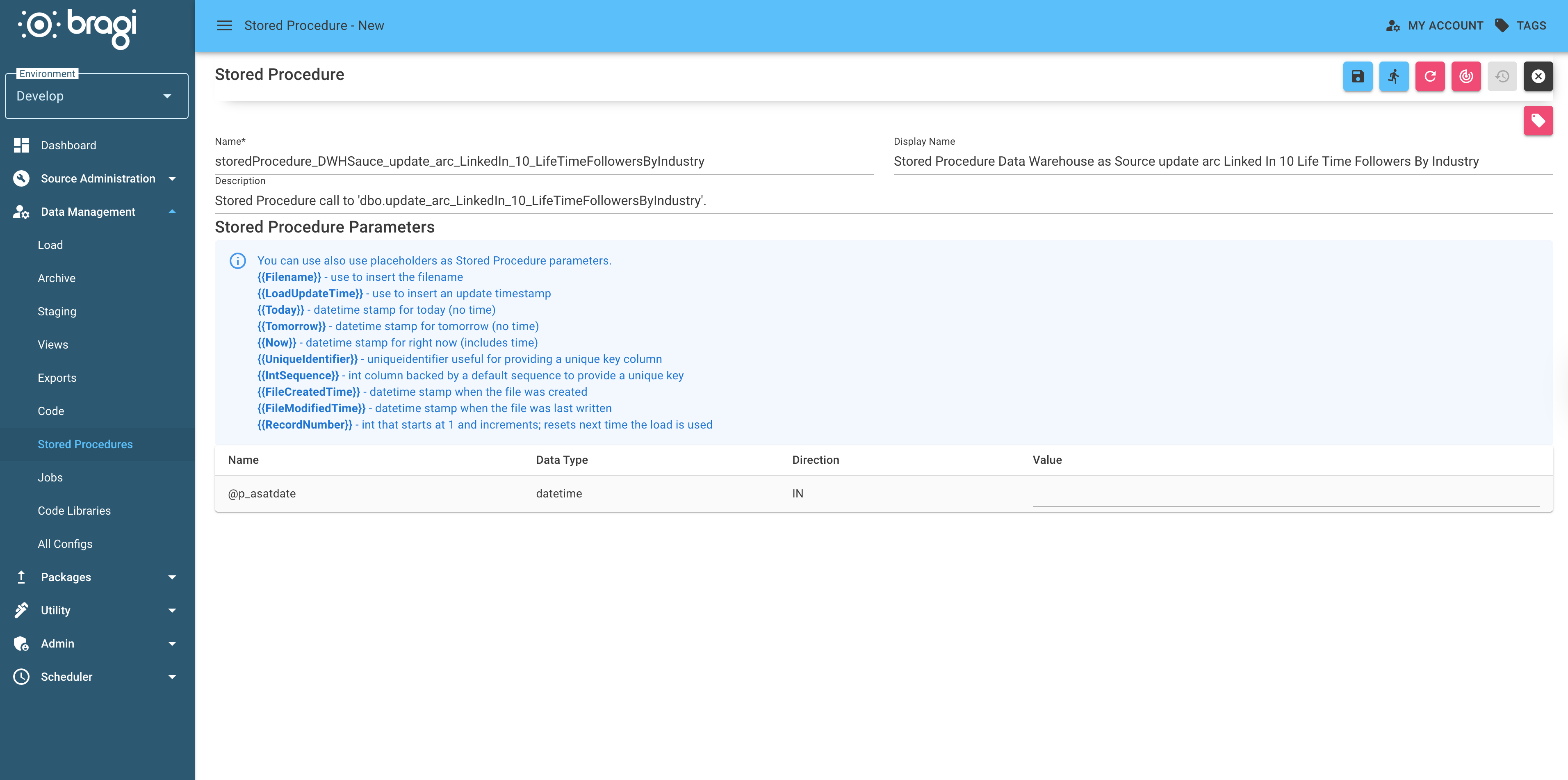 The New Stored Procedure screen