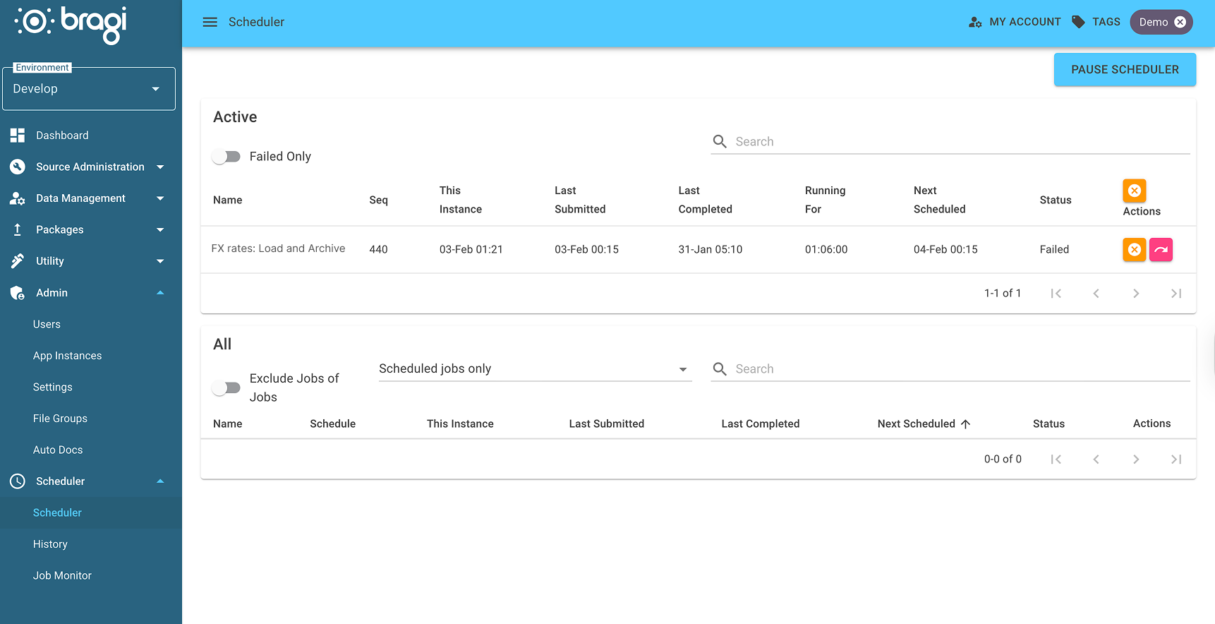 The Scheduler page with an example job The Scheduler page with an example job